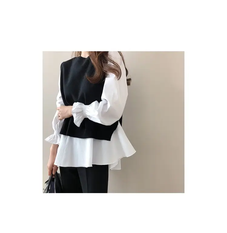 Women's Blue White Knitted Vest Set Large — feature 6