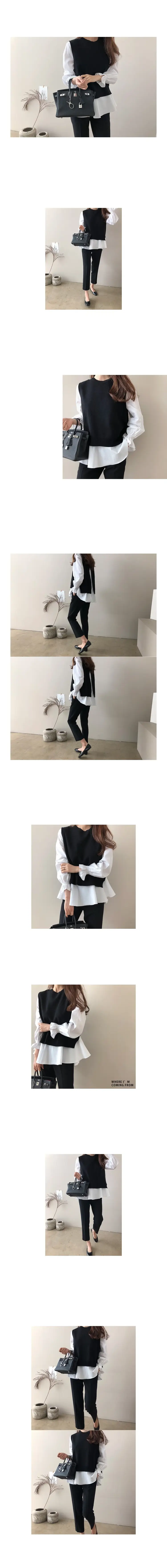 Women's Blue White Knitted Vest Set Large — feature 8