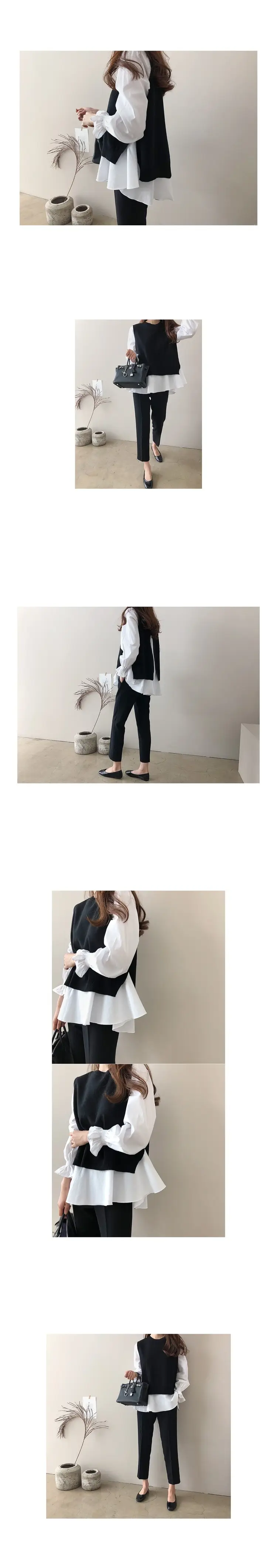 Women's Blue White Knitted Vest Set Large — feature 9