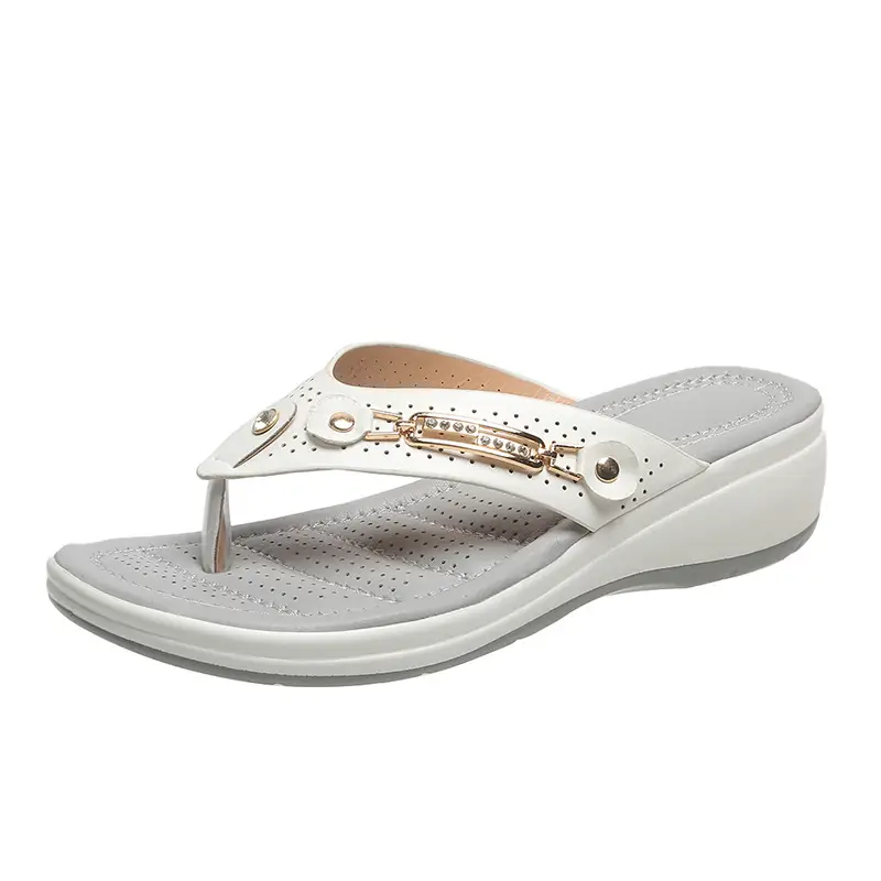 Women's White Rhinestone Flip Flops Large Size