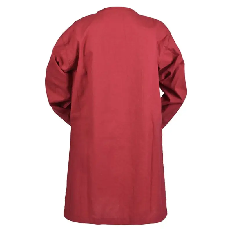 Blue Linen Men's Shirt Retro Round Neck Loose Casual — feature 10
