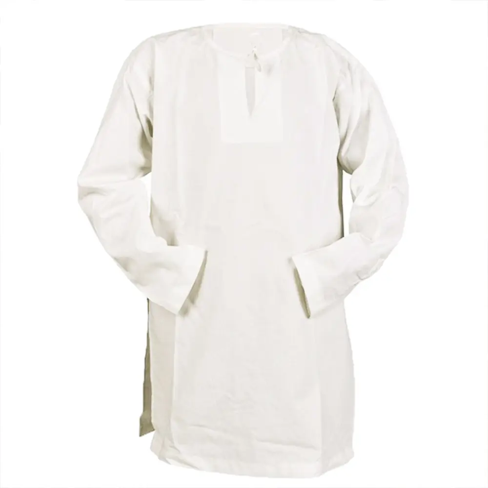Blue Linen Men's Shirt Retro Round Neck Loose Casual — feature 12