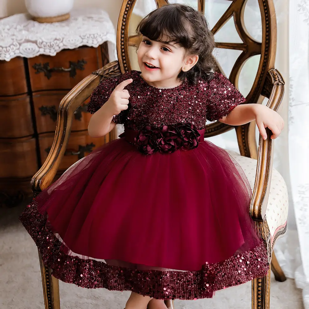 Green Flower Sequins Girl's Princess Dress - Image 23