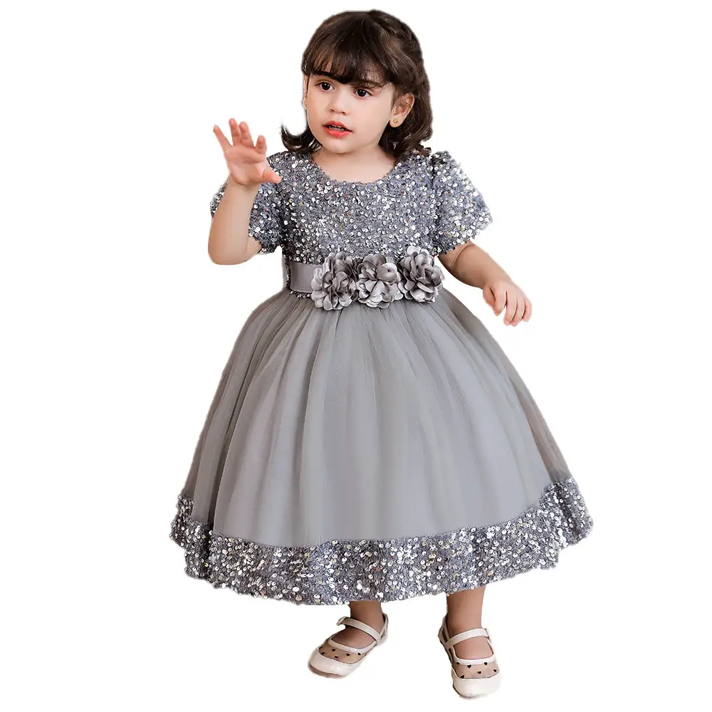 Green Flower Sequins Girl's Princess Dress - Image 24