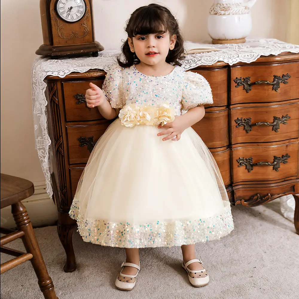 Green Flower Sequins Girl's Princess Dress - Image 10