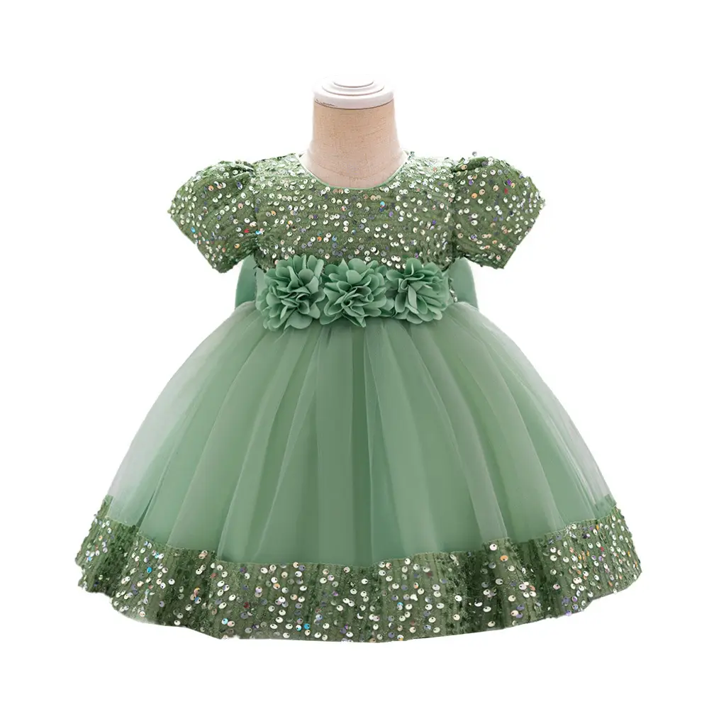 Green Flower Sequins Girl's Princess Dress - Image 12