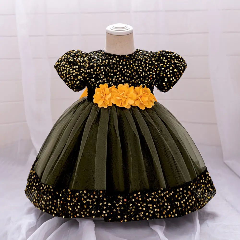 Green Flower Sequins Girl's Princess Dress - Image 19