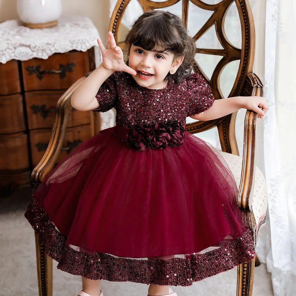 Green Flower Sequins Girl's Princess Dress - Image 4