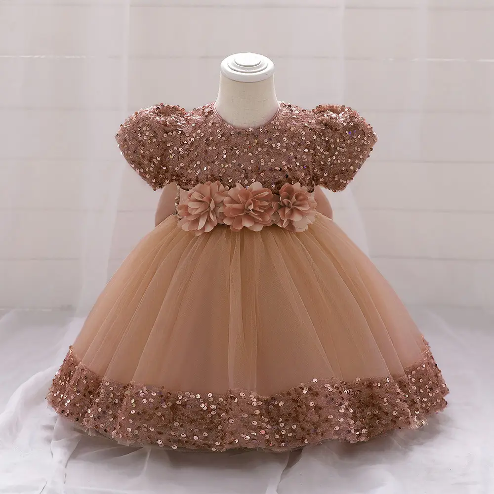 Green Flower Sequins Girl's Princess Dress - Image 6