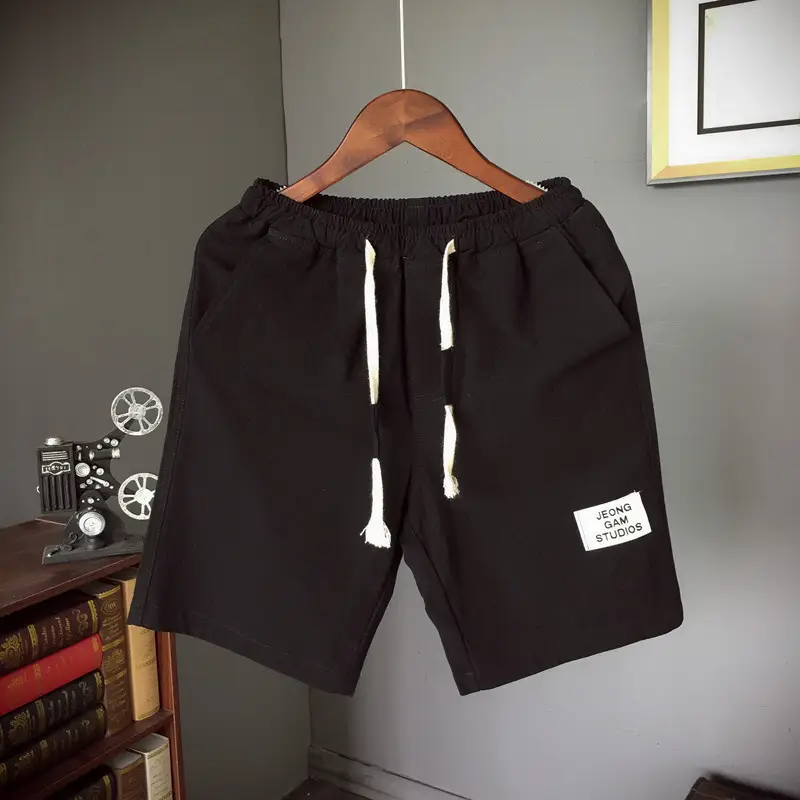 Men Linen Drawstring Shorts Olive Green Large