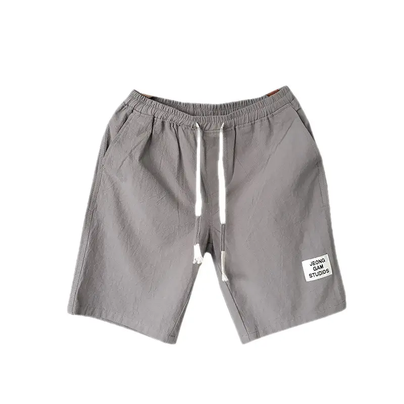 Men Linen Drawstring Shorts Olive Green Large