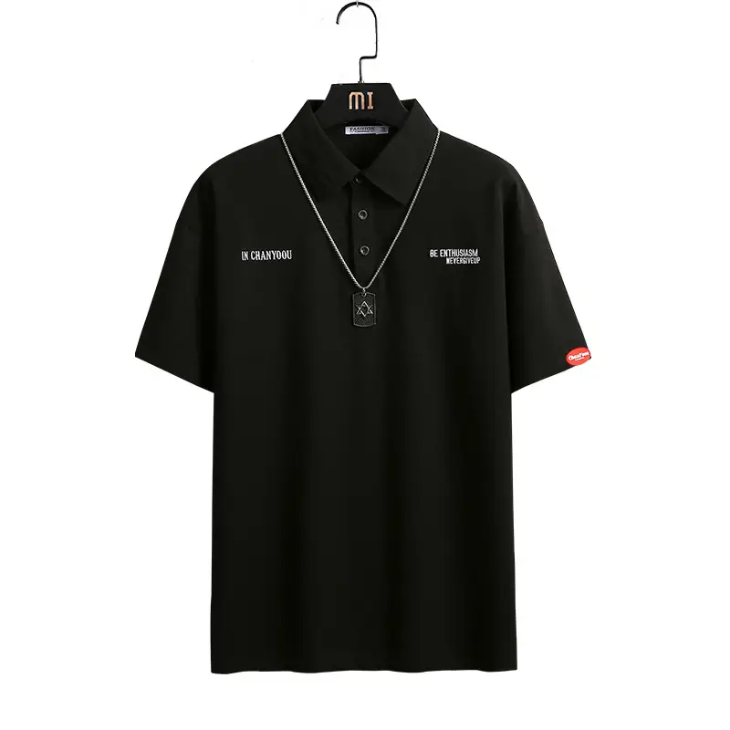 Men Black Polo T-Shirt Short Sleeve Off-Shoulder Casual - Image 6