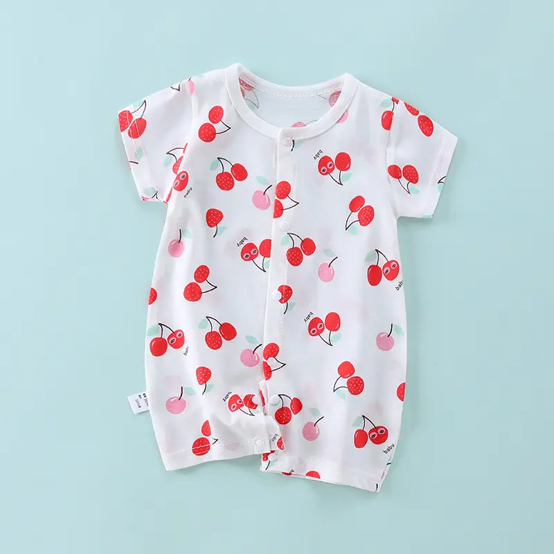 Baby Cherry Print Shorts Suit White Newborn - Image 7