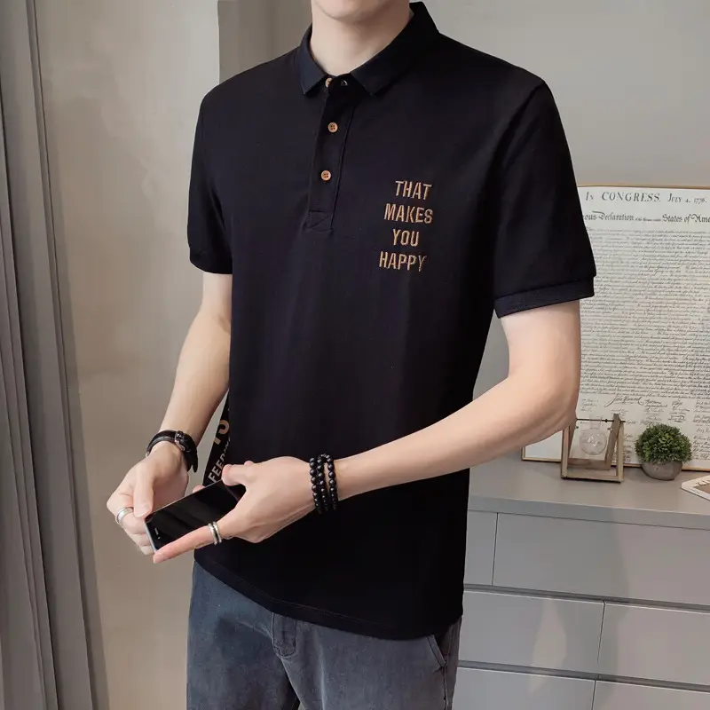 Men Black Polo Shirt Slim Fit Summer New - Image 9