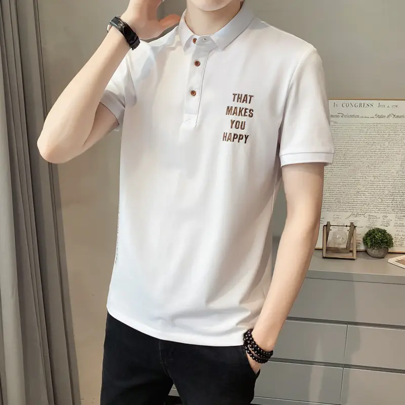 Men Black Polo Shirt Slim Fit Summer New - Image 2