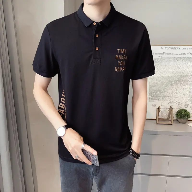 Men Black Polo Shirt Slim Fit Summer New - Image 3