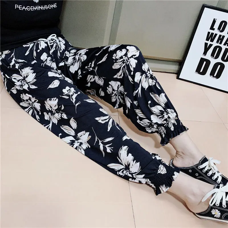 Women Wide Leg Ink Print Ice Silk Pants - Image 13