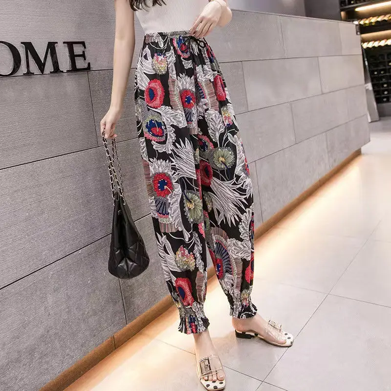 Women Wide Leg Ink Print Ice Silk Pants - Image 16
