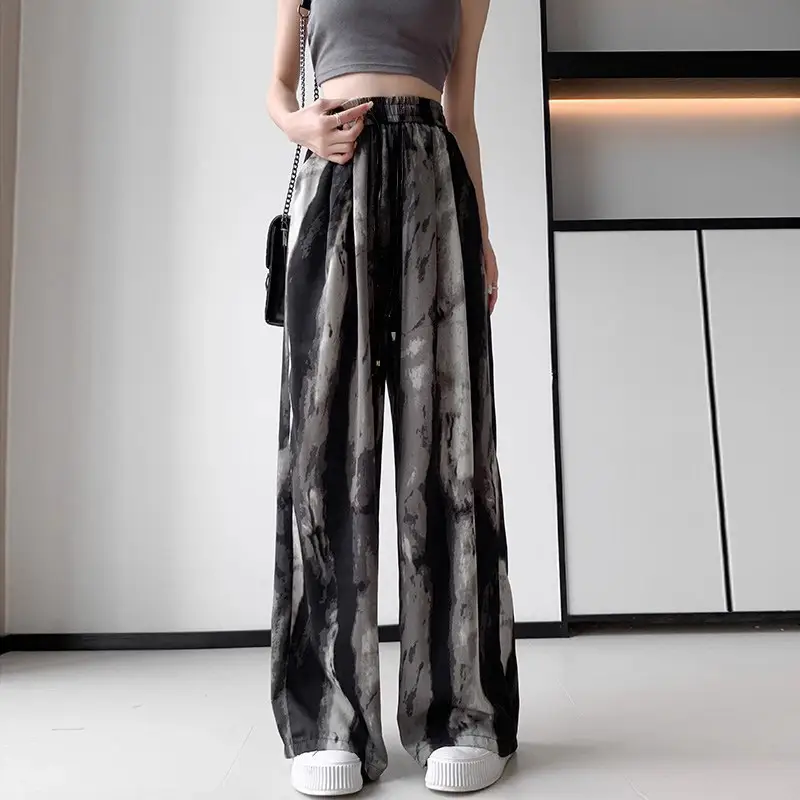 Women Wide Leg Ink Print Ice Silk Pants - Image 18