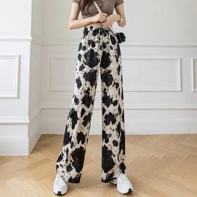 Women Wide Leg Ink Print Ice Silk Pants - Image 6