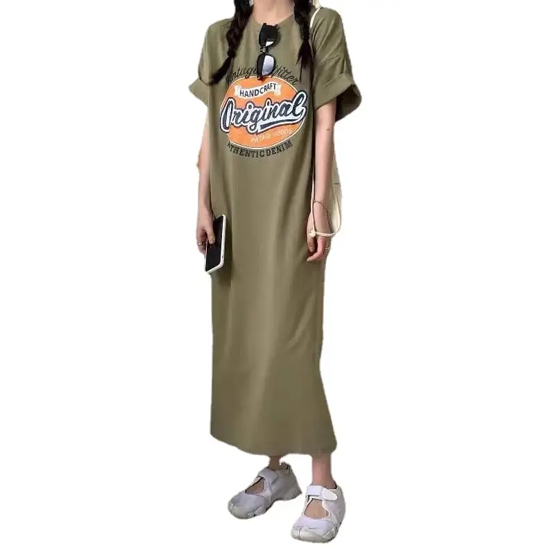 Plus Size Graphic Long Sleeve T-Shirt Dress Olive Green - Image 13