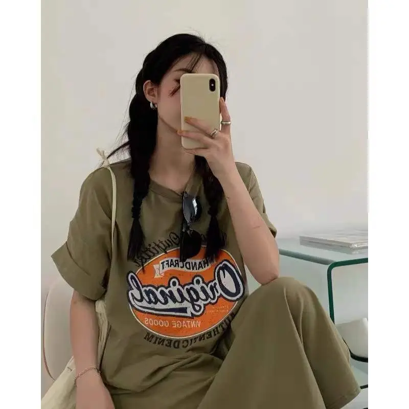 Plus Size Graphic Long Sleeve T-Shirt Dress Olive Green — feature 4