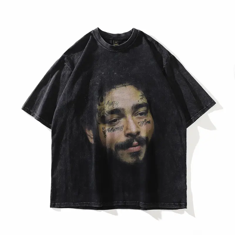 Men Retro Printed Short Sleeve T-Shirt Black