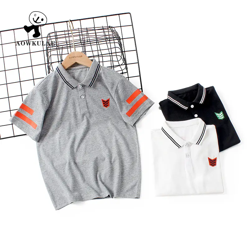 New Boys' 24 Summer Polo Shirt Grey Orange Stripes