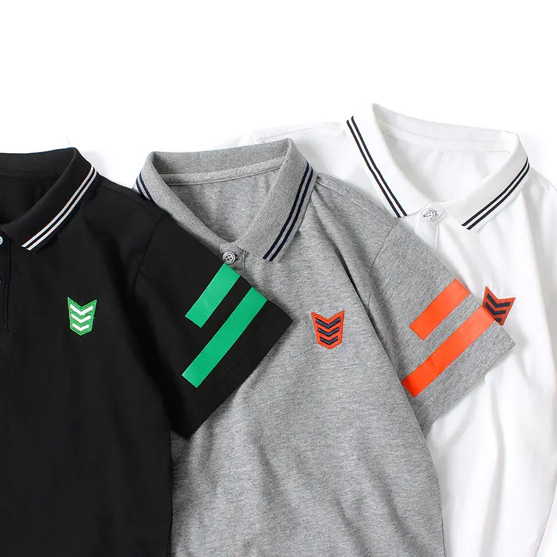 New Boys' 24 Summer Polo Shirt Grey Orange Stripes