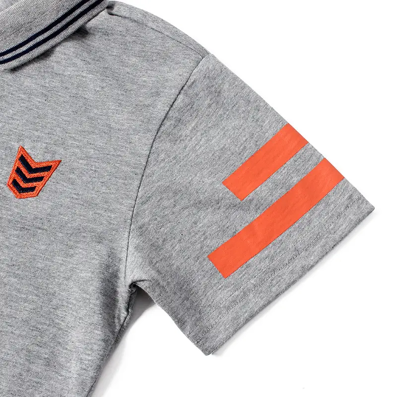 New Boys' 24 Summer Polo Shirt Grey Orange Stripes