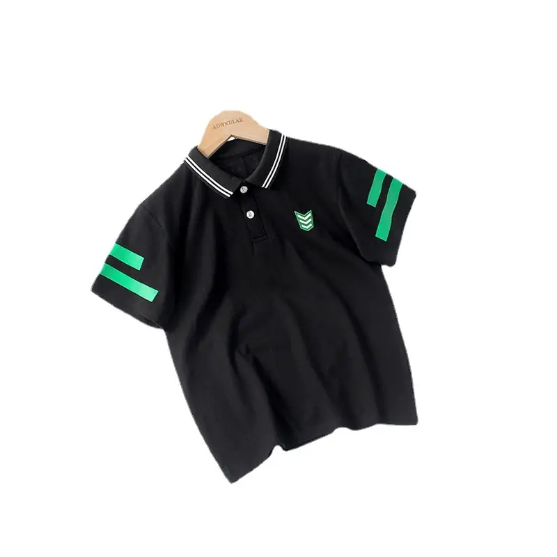 New Boys' 24 Summer Polo Shirt Grey Orange Stripes
