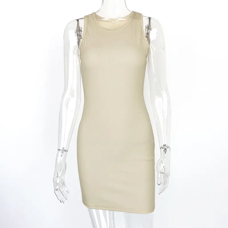 White Slim Knitted Ribbed Hip Dress for Women 2023 - Image 2