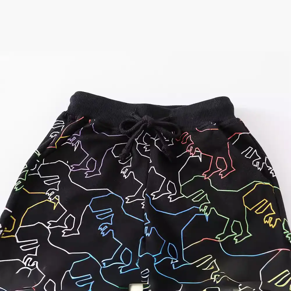 Kids Cartoon Printed Shorts Black Cotton Spring Summer - Image 2