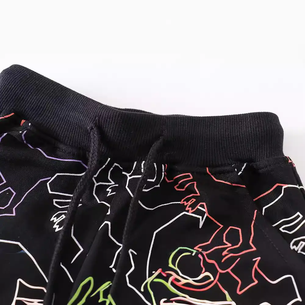 Kids Cartoon Printed Shorts Black Cotton Spring Summer - Image 3
