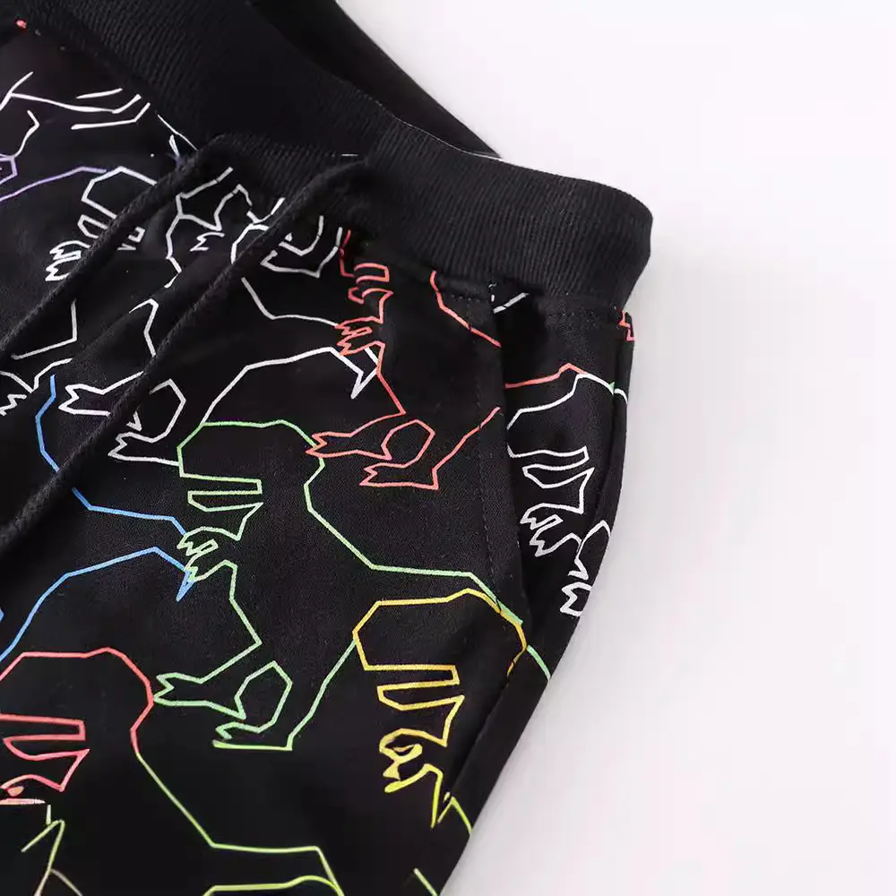 Kids Cartoon Printed Shorts Black Cotton Spring Summer - Image 4