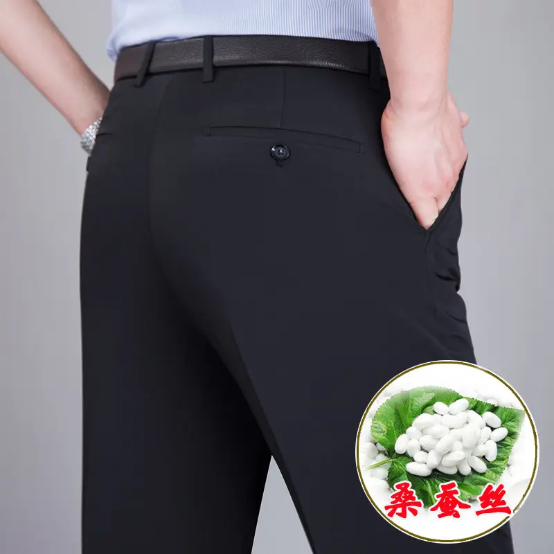 Summer Thin Mulberry Silk Western Pants Men Straight Non-Ironing - Image 21