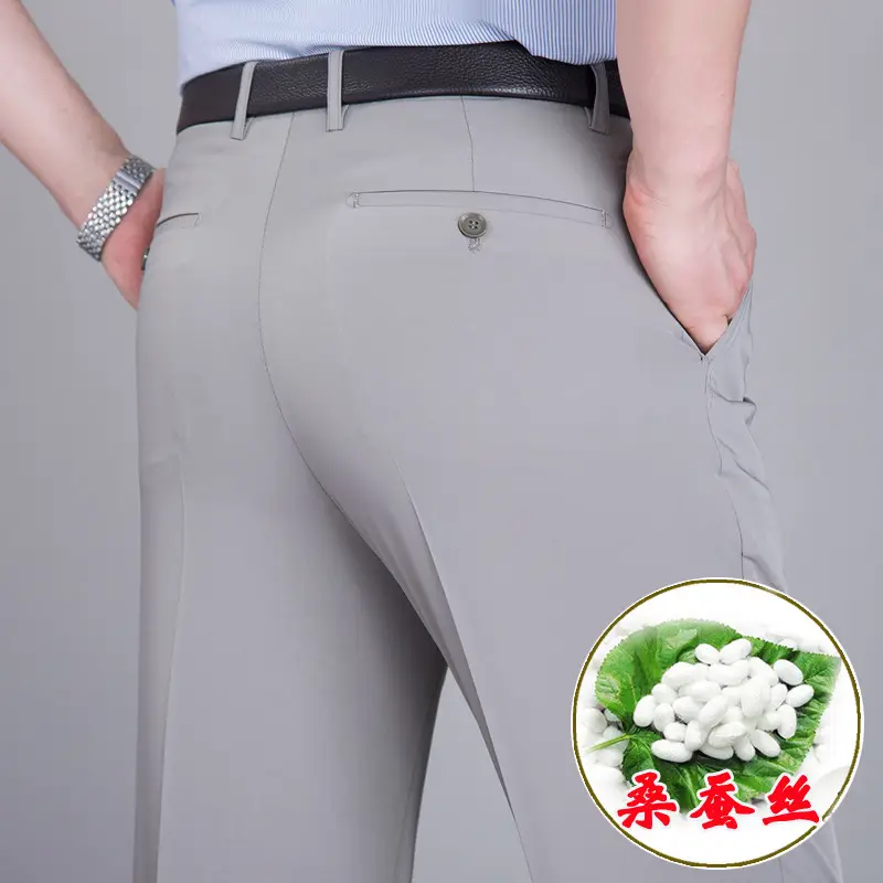 Summer Thin Mulberry Silk Western Pants Men Straight Non-Ironing - Image 22