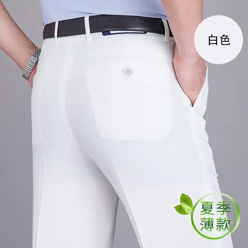 Summer Thin Mulberry Silk Western Pants Men Straight Non-Ironing - Image 17