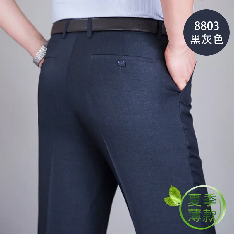 Summer Thin Mulberry Silk Western Pants Men Straight Non-Ironing - Image 4