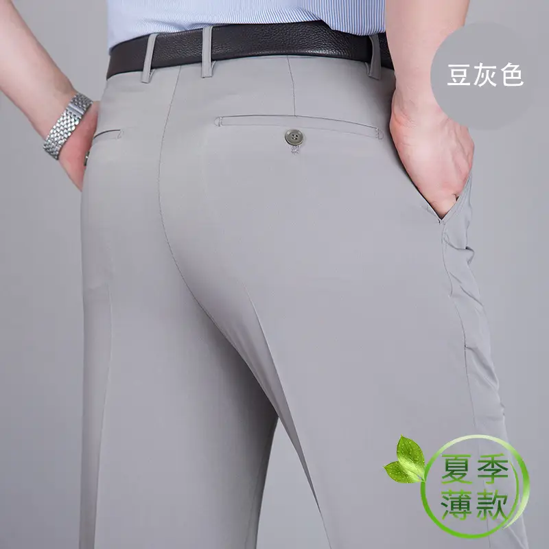 Summer Thin Mulberry Silk Western Pants Men Straight Non-Ironing - Image 8