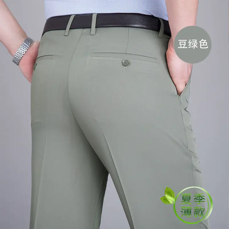 Summer Thin Mulberry Silk Western Pants Men Straight Non-Ironing - Image 9