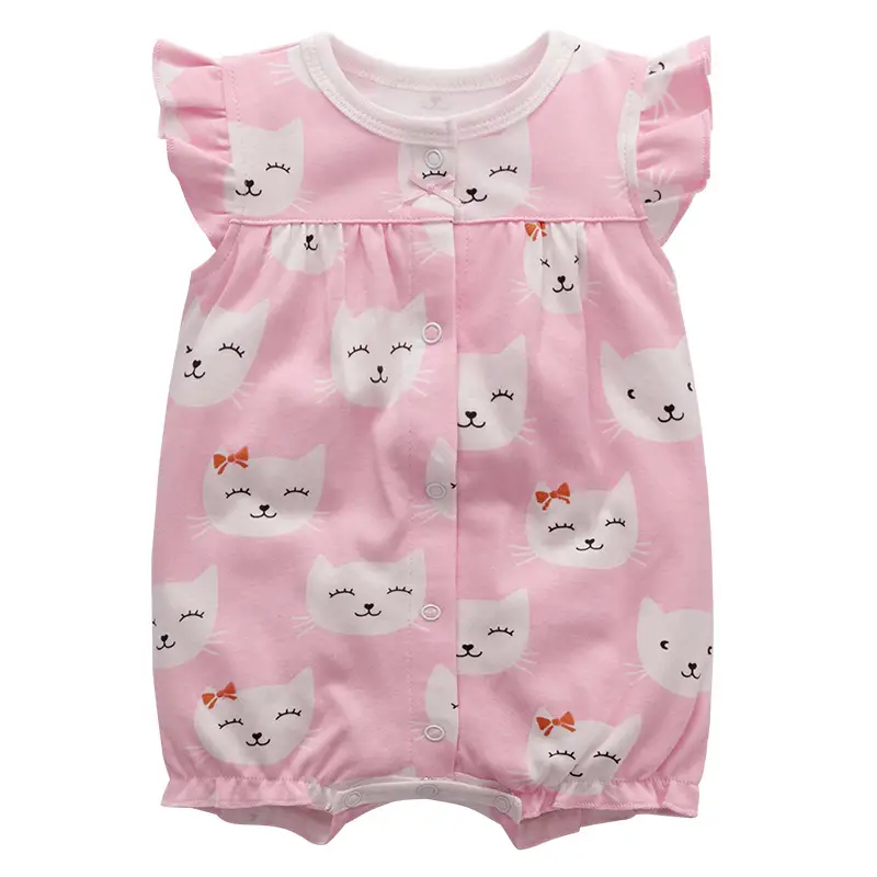 Newborn Cotton Cat Print Shorts Suit Pink Spring Summer - Image 16