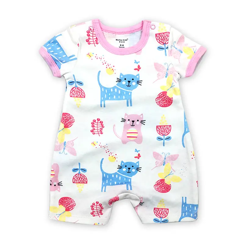 Newborn Cotton Cat Print Shorts Suit Pink Spring Summer - Image 2