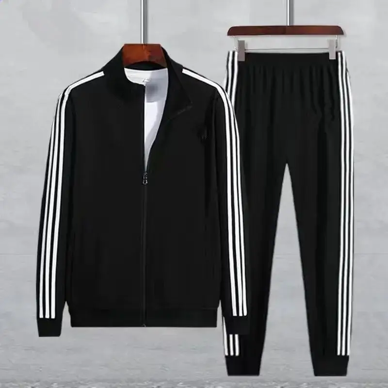Men Women Running Track Suit Black Zip Hood Sweatpants