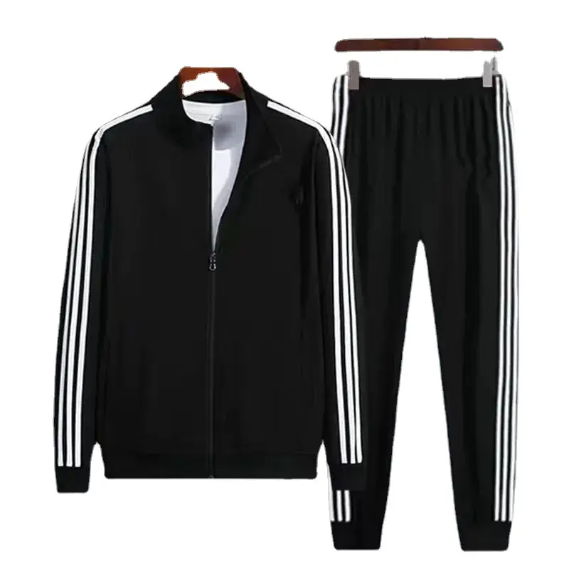 Men Women Running Track Suit Black Zip Hood Sweatpants