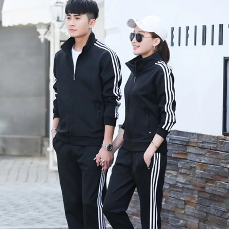 Men Women Running Track Suit Black Zip Hood Sweatpants — feature 5
