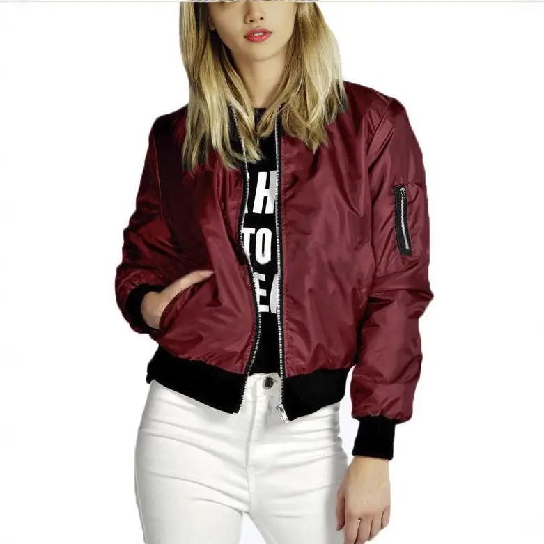 Black Bomber Jacket with White Print for Women - Image 5