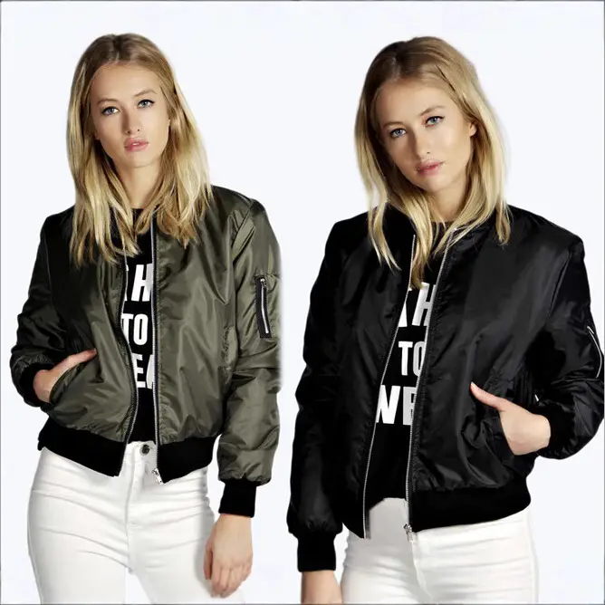 Black Bomber Jacket with White Print for Women - Image 6
