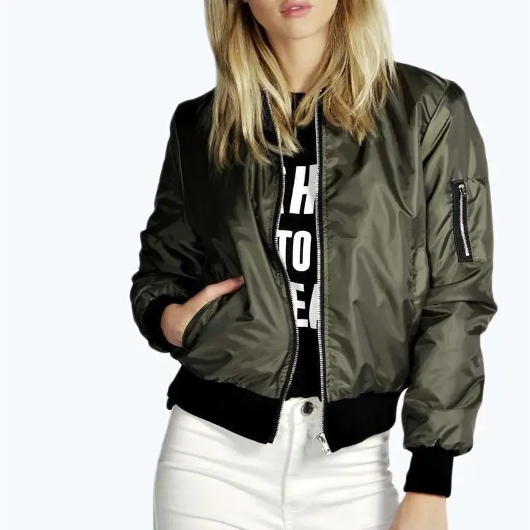 Black Bomber Jacket with White Print for Women - Image 8