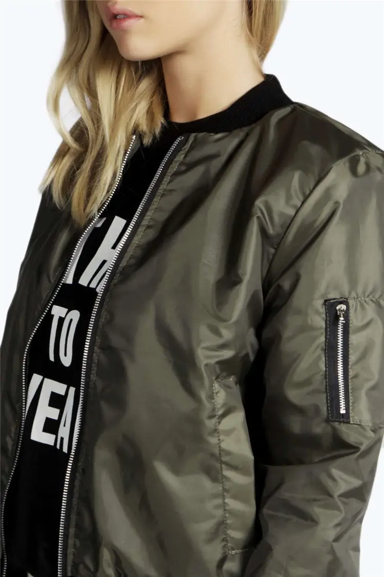 Black Bomber Jacket with White Print for Women — feature 10